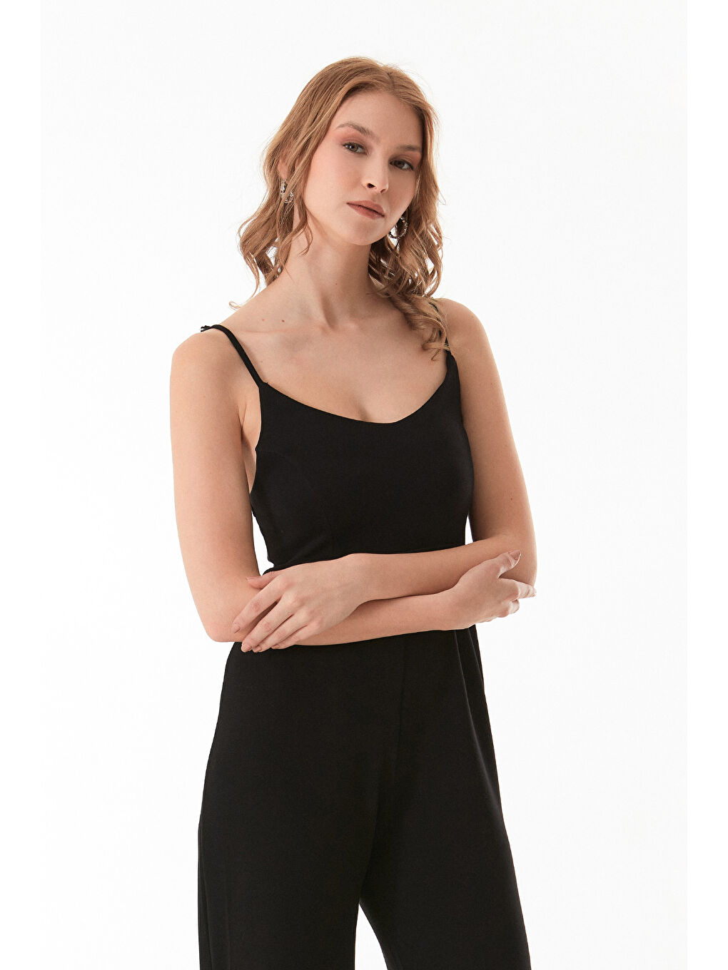 Siyah Askılı Fermuarlı Modal Tulum-3