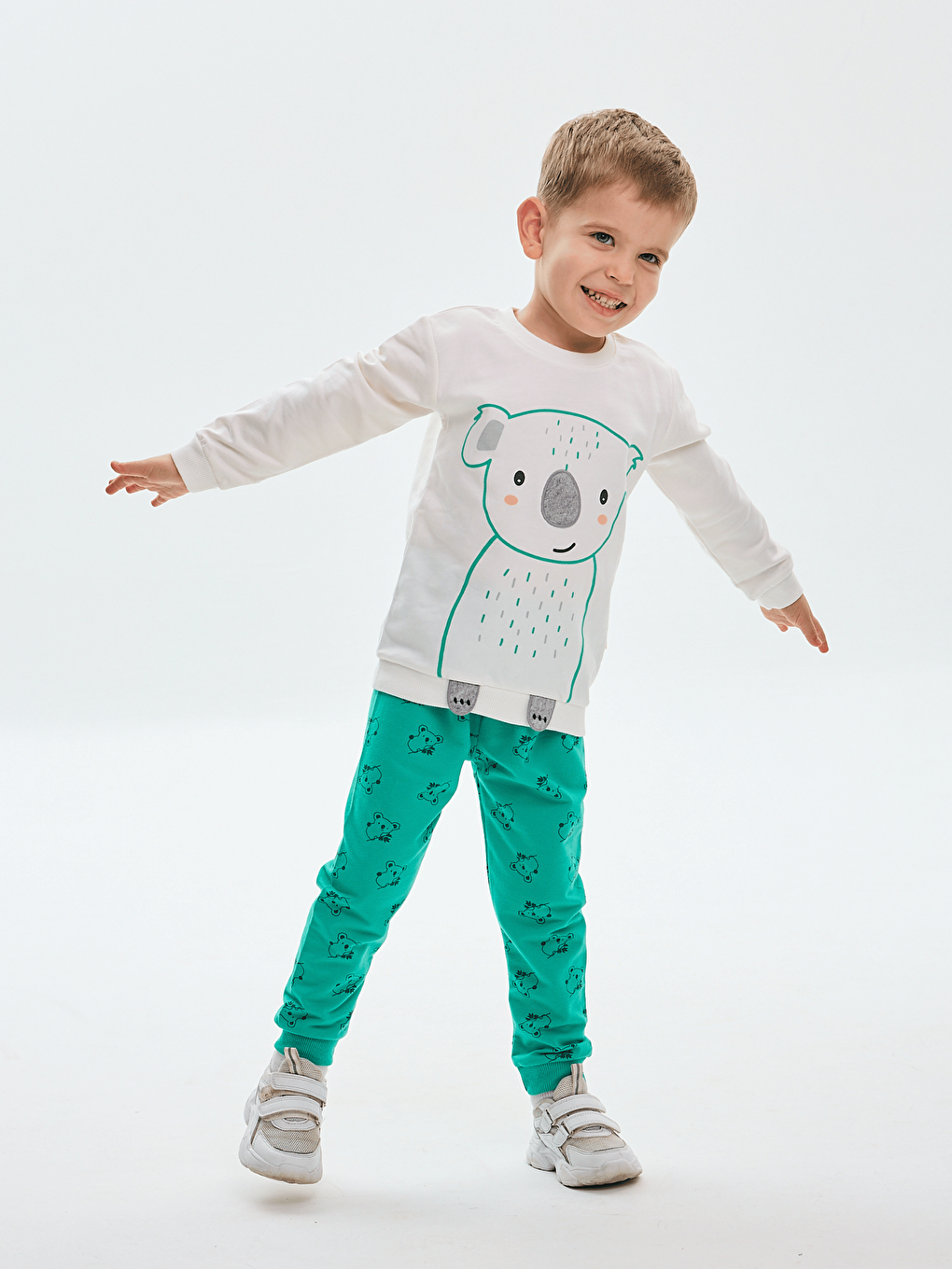 Yeşil Bisiklet Yaka Baskılı Erkek Bebek Sweatshirt ve Eşofman Alt 2'li Takım-6