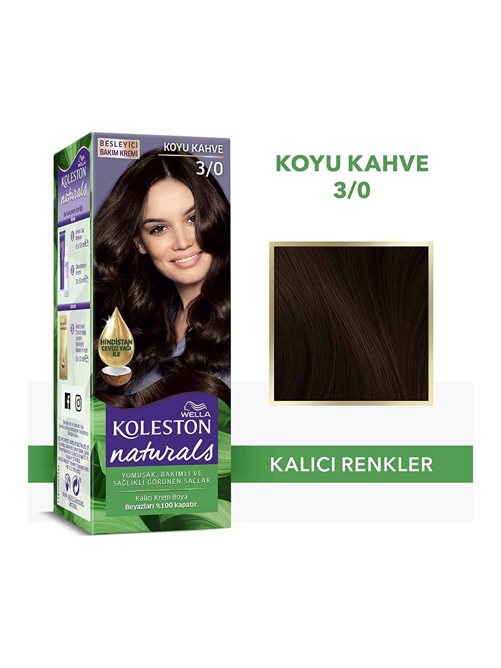 Wella Siyah Koleston Naturals Saç Boyası 3/0 Koyu Kahve