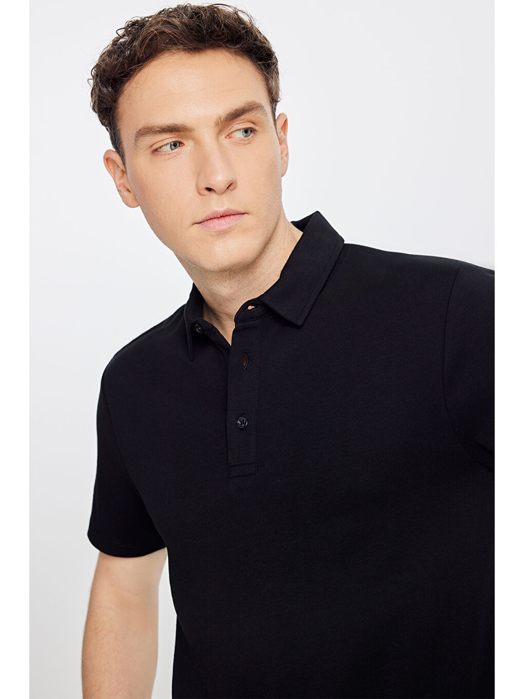 Erkek Siyah %100 Pamuk Slim Fit Dar Kesim Polo Yaka Tişört-3
