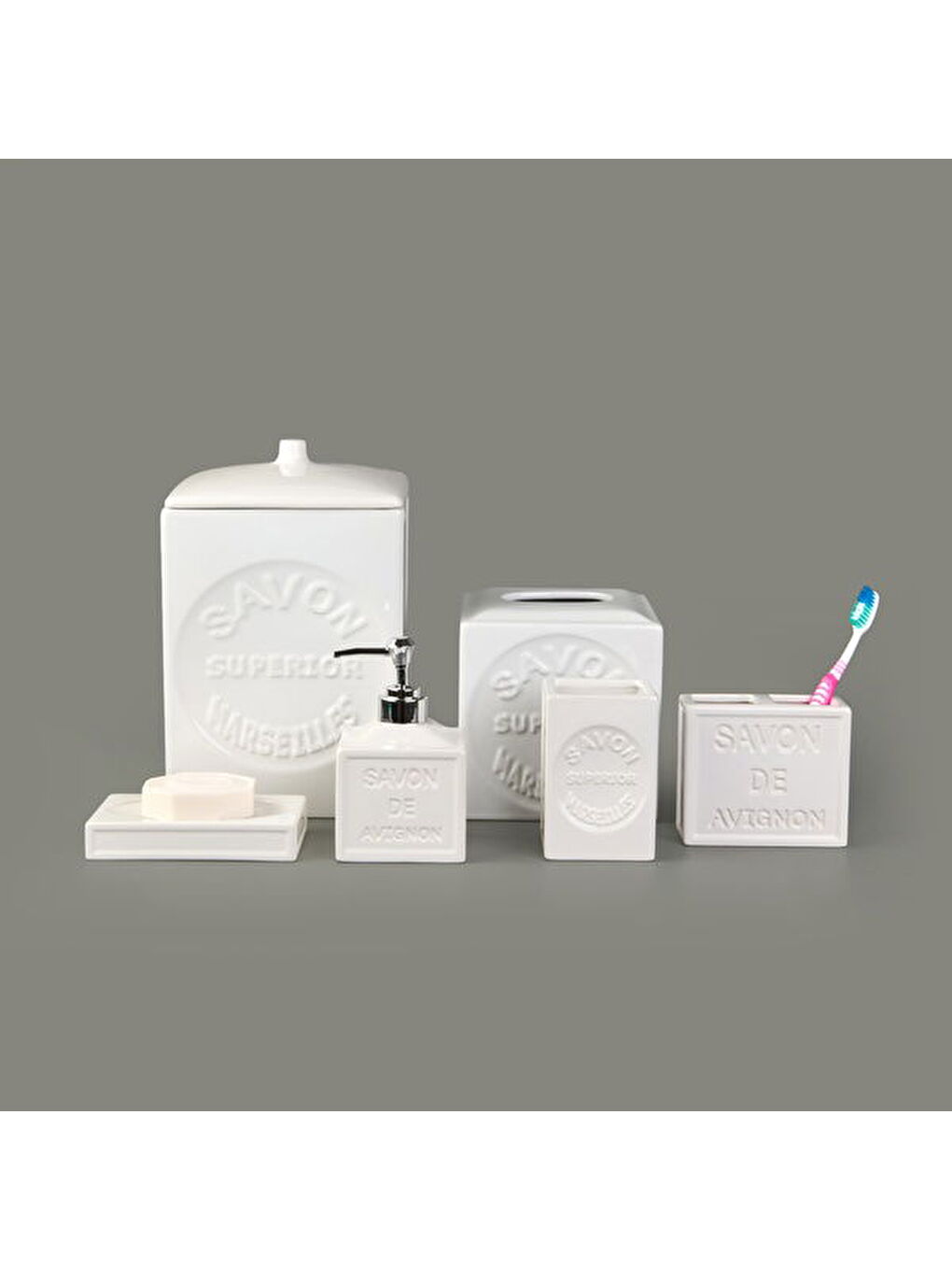 Smooth 6'lı Porselen Banyo Seti - Beyaz-3