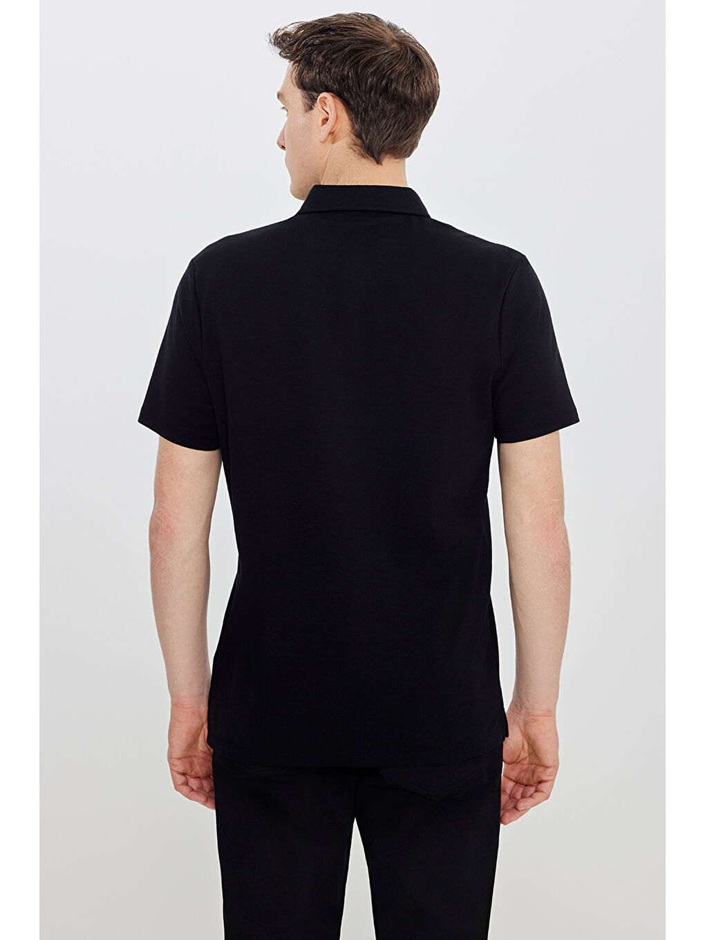 Erkek Siyah %100 Pamuk Slim Fit Dar Kesim Polo Yaka Tişört-4