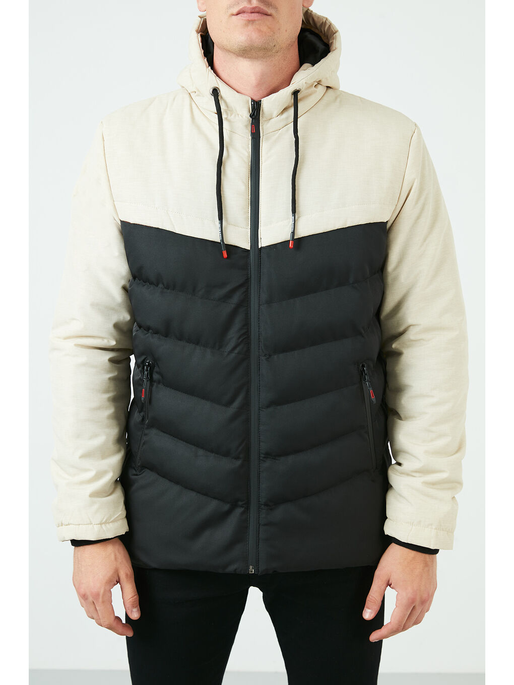 Bej Slim Fit Kapüşonlu Cepli   100 Pamuk Erkek Şişme Mont 5712070-6