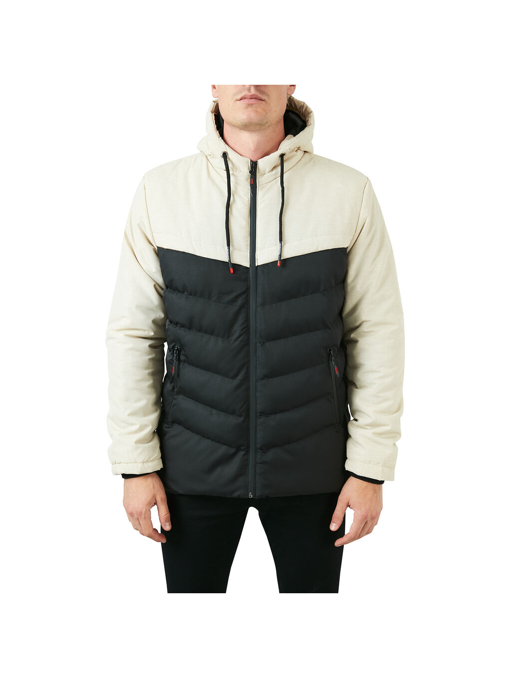 Bej Slim Fit Kapüşonlu Cepli   100 Pamuk Erkek Şişme Mont 5712070-7