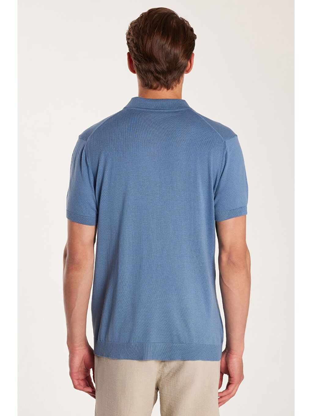 Erkek Slim Fit Dar Kesim Pamuklu Örme Triko Fermuarlı İndigo Polo Yaka Tişört-4