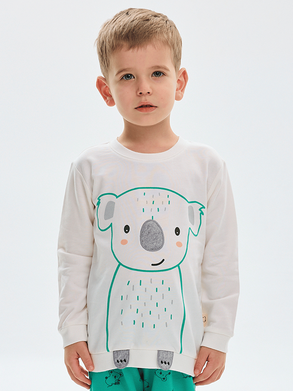 Yeşil Bisiklet Yaka Baskılı Erkek Bebek Sweatshirt ve Eşofman Alt 2'li Takım-8