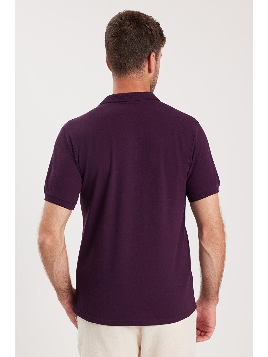 Erkek Slim Fit Dar Kesim Pamuklu Yumuşak Dokulu Serin Tutan Kumaş Düz Pike Mürdüm Polo Yaka Tişört-6