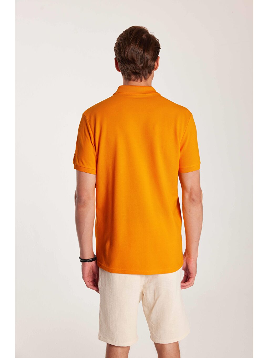 Erkek Slim Fit Dar Kesim %100 Pamuk Turuncu Polo Yaka Tişört-4