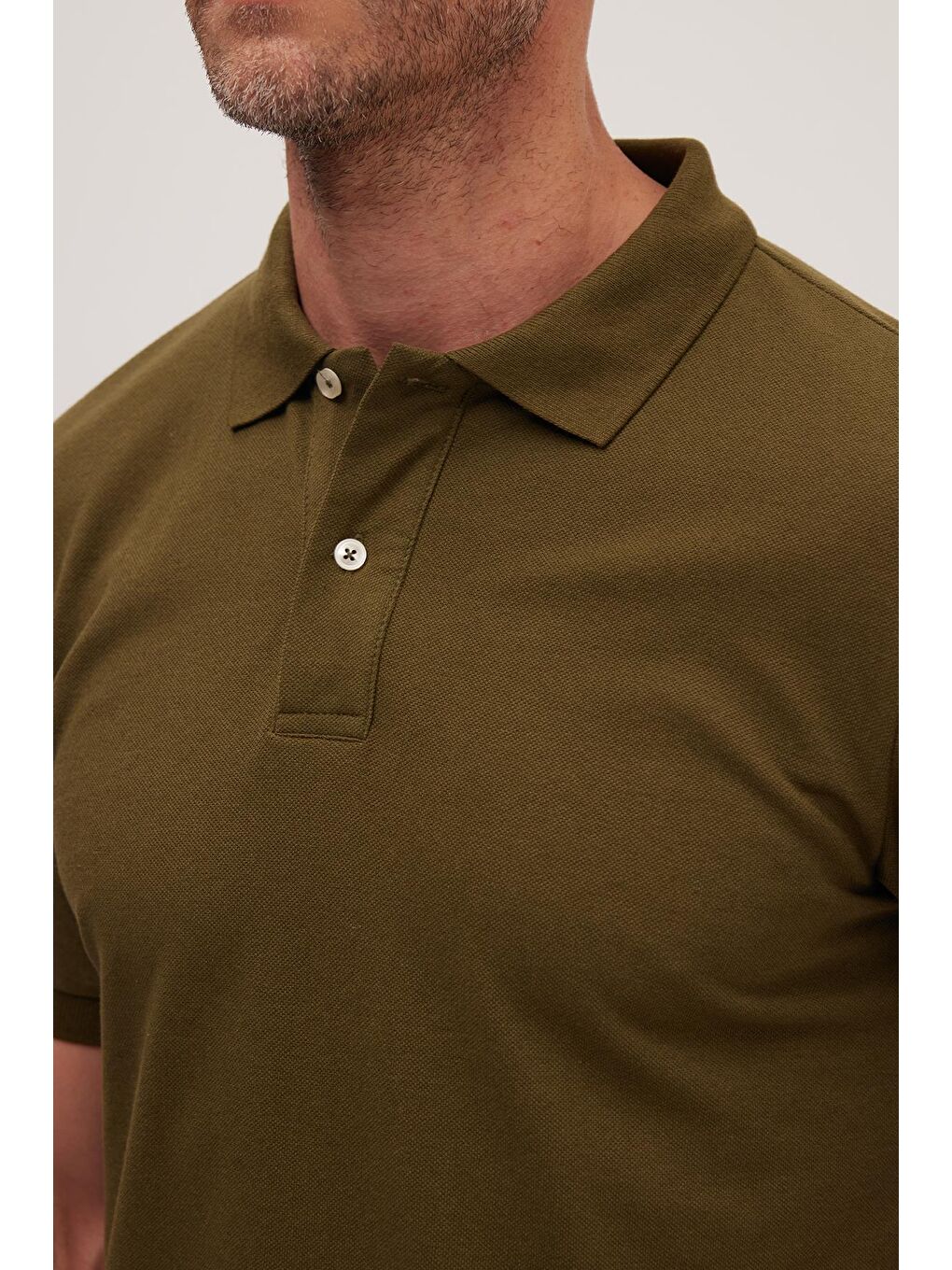 Yeşil Erkek Slim Fit Dar Kesim Pamuklu Yumuşak Dokulu Serin Tutan Kumaş Düz Pike Polo Yaka Tişört-2