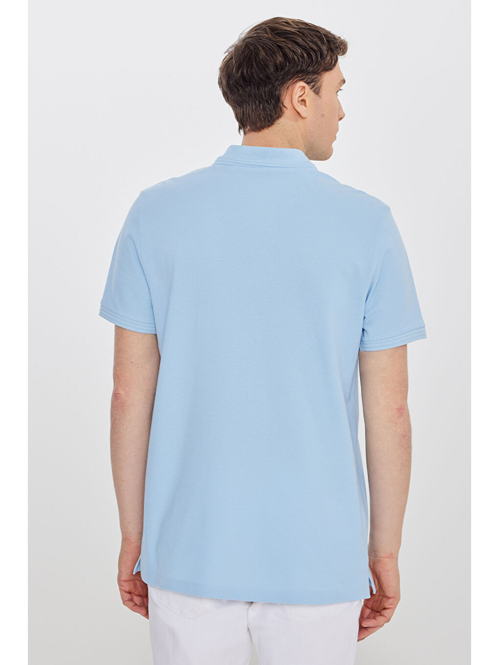 Erkek Açık Mavi %100 Pamuk Slim Fit Dar Kesim Polo Yaka Tişört-4