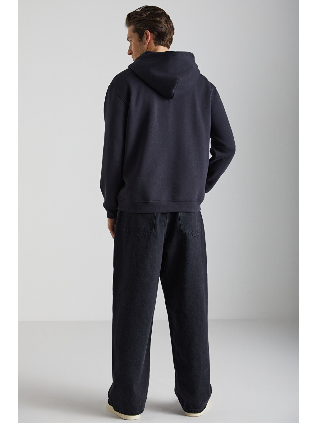 Pavle Erkek Kapüşonlu Kanguru Cepli Fermuar Yakalı Antrasit Sweatshirt-4