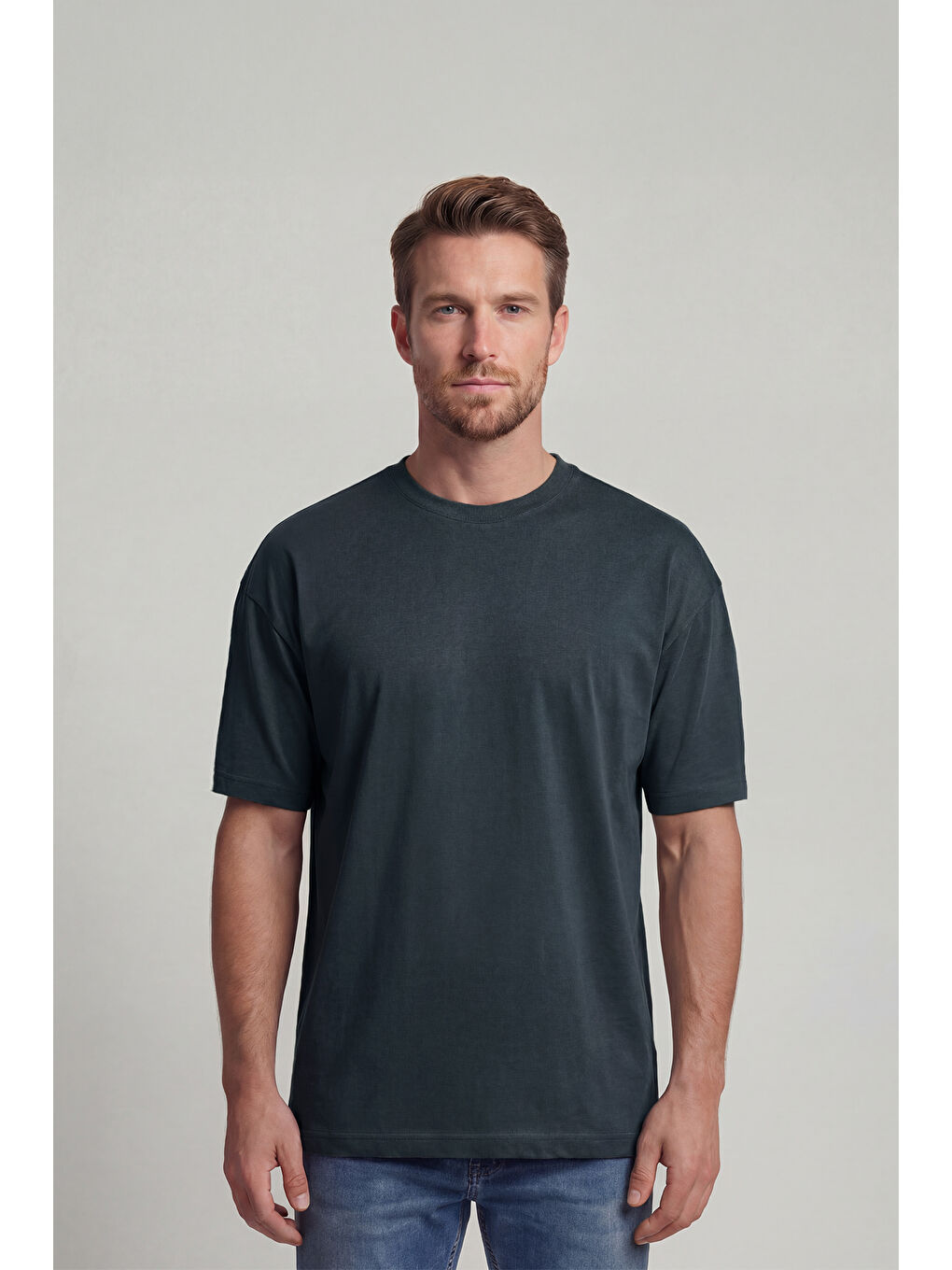 Gri %100 Organik Pamuk Düz Oversize Füme Erkek Tişört-1