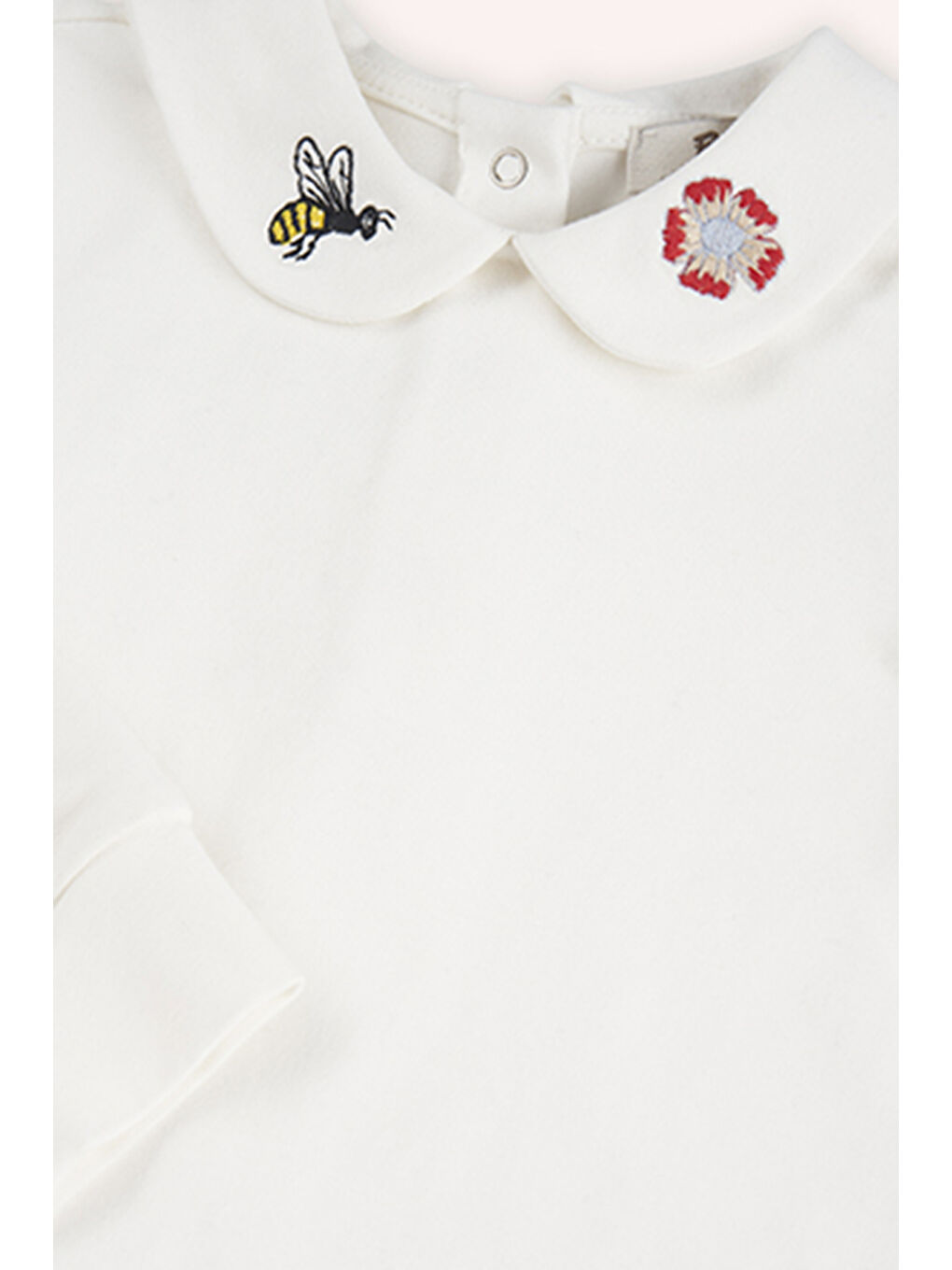 Kız Bebek Yakası Nakış Detaylı Ekru Body-2