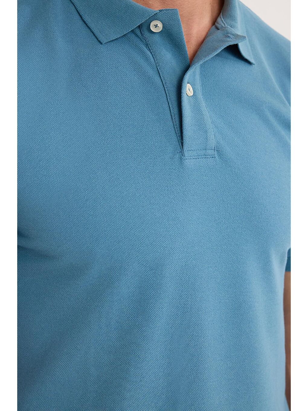 Erkek Slim Fit Dar Kesim Pamuklu Yumuşak Dokulu Serin Tutan Kumaş Düz Pike Mavi Polo Yaka Tişört-2