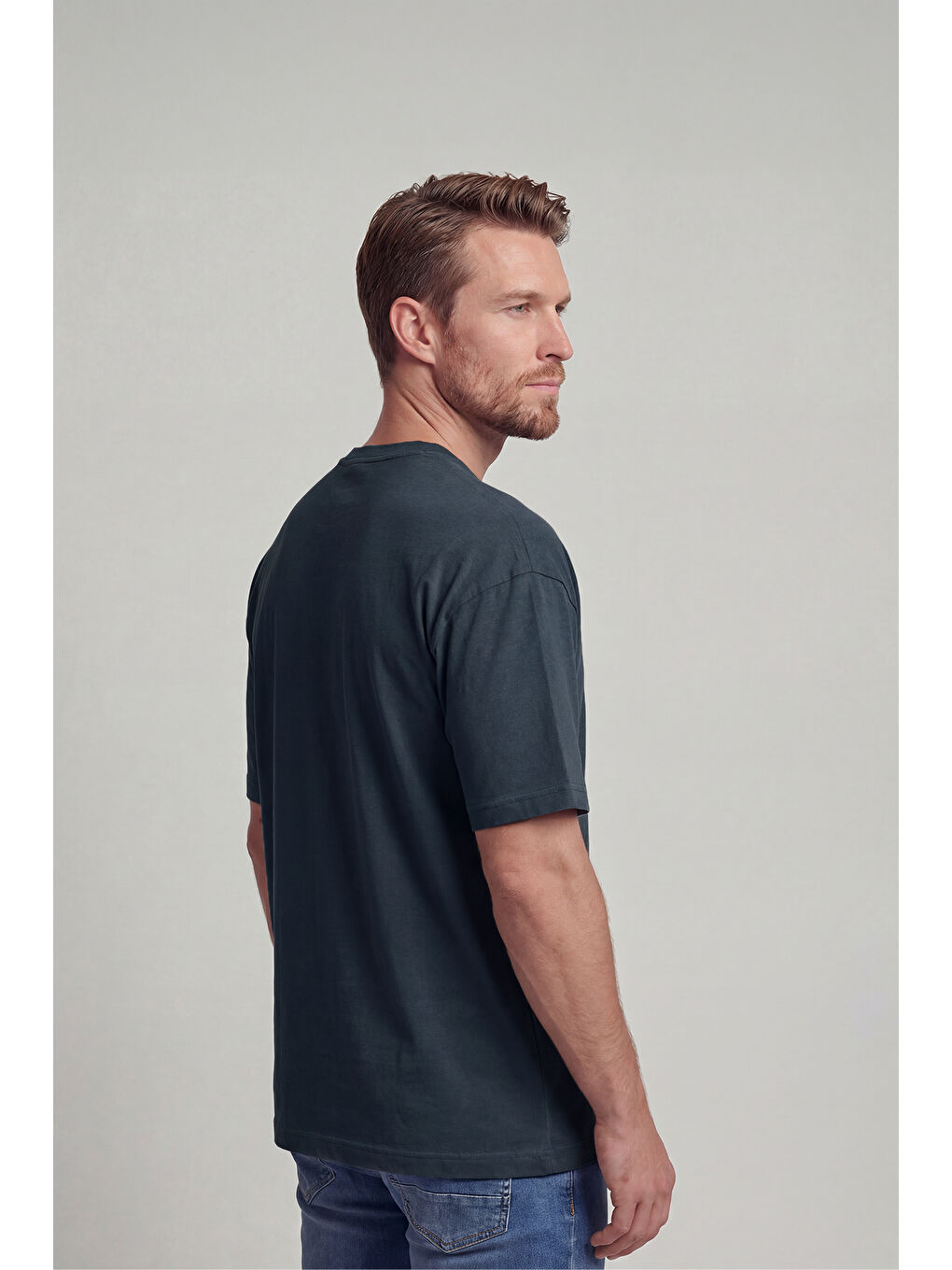 Gri %100 Organik Pamuk Düz Oversize Füme Erkek Tişört-3