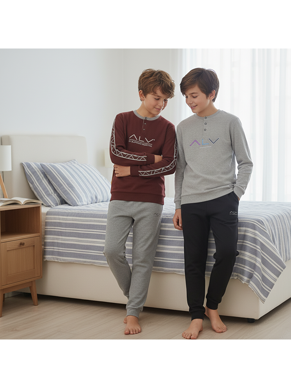 Karışık Genç Erkek Pamuklu 2 Adet 2'Li Pijama Takımı Al009 V1, Al003 V1 Bb2462-1