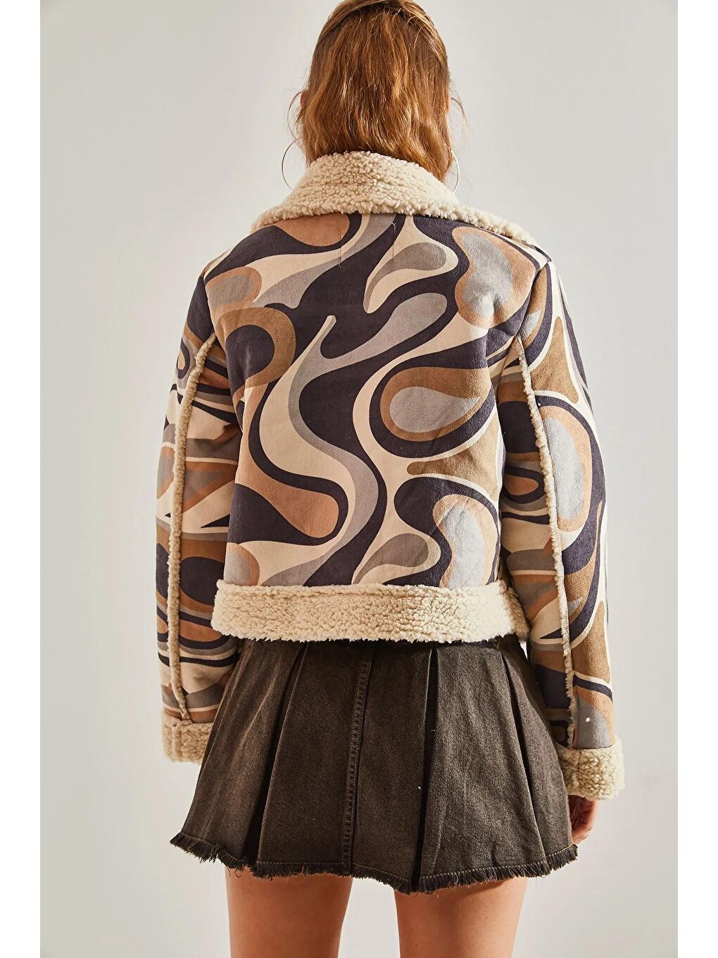 Karışık Kadın İçi Peluşlu Multi Desenli Mont-3