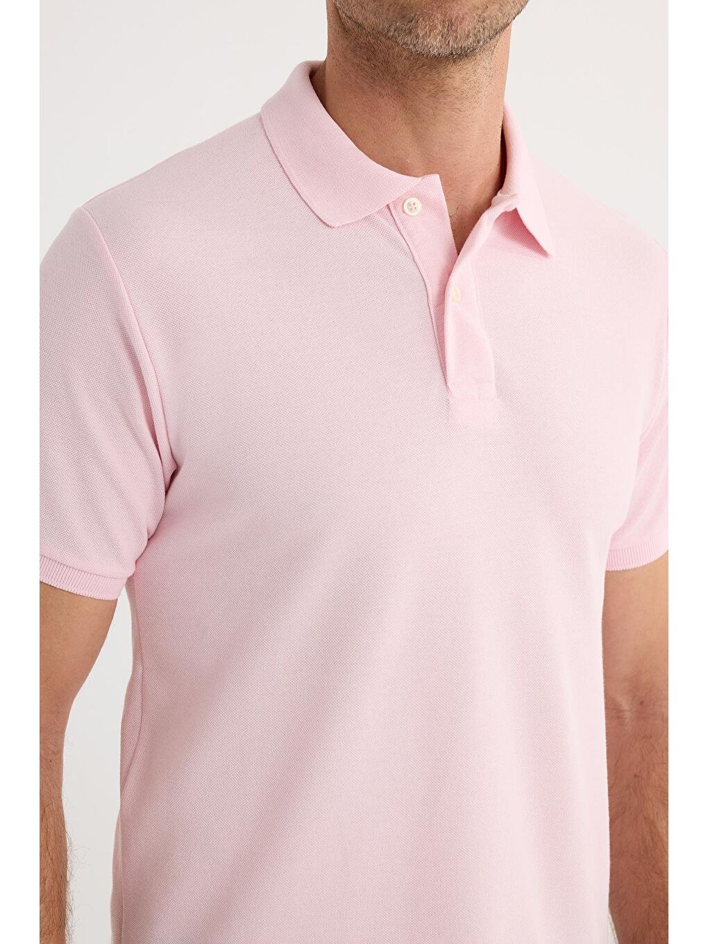 Erkek Slim Fit Dar Kesim Pamuklu Yumuşak Dokulu Serin Tutan Kumaş Düz Pike Pembe Polo Yaka Tişört-2