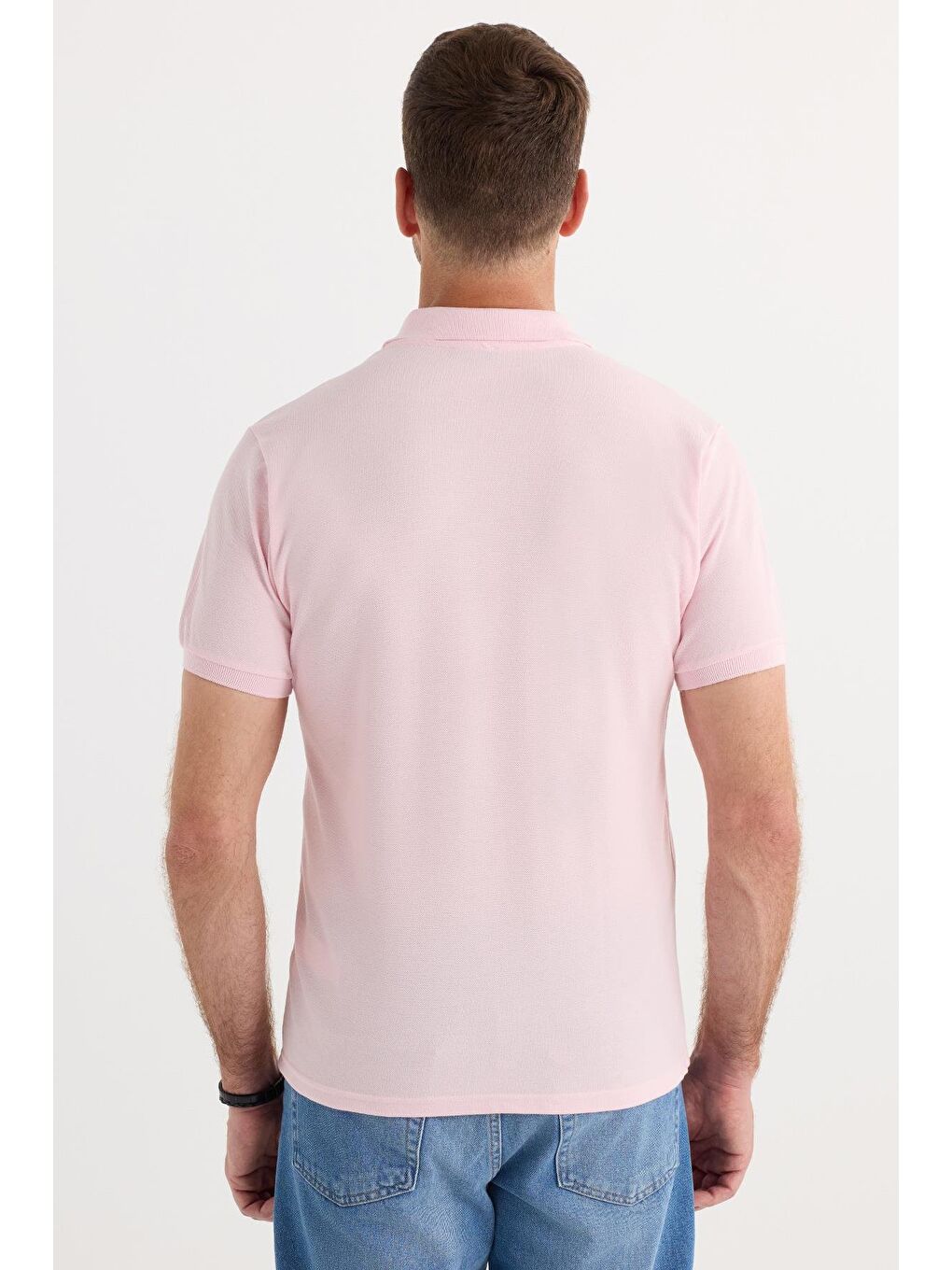 Erkek Slim Fit Dar Kesim Pamuklu Yumuşak Dokulu Serin Tutan Kumaş Düz Pike Pembe Polo Yaka Tişört-6