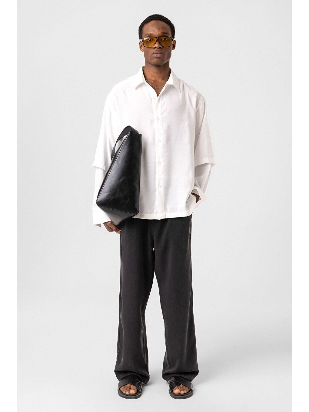 Çift Kol Detaylı Oversize Gömlek Beyaz