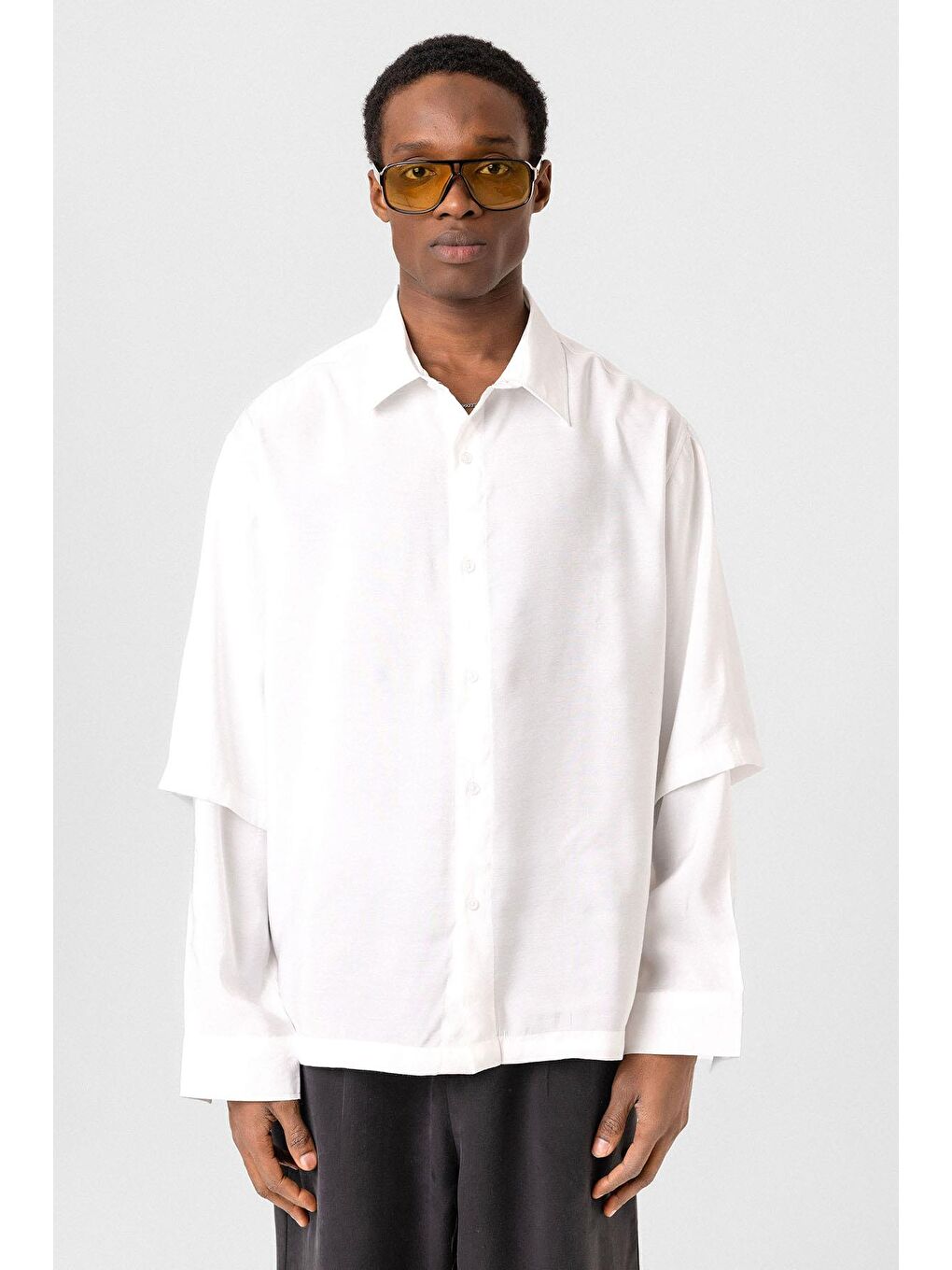 Çift Kol Detaylı Oversize Gömlek Beyaz-2