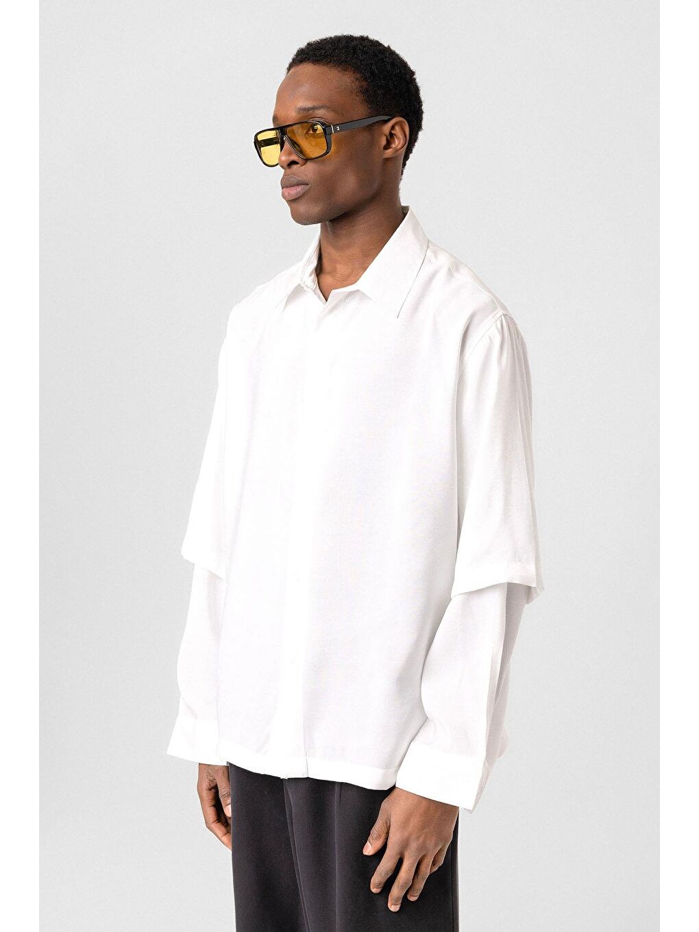 Çift Kol Detaylı Oversize Gömlek Beyaz-3