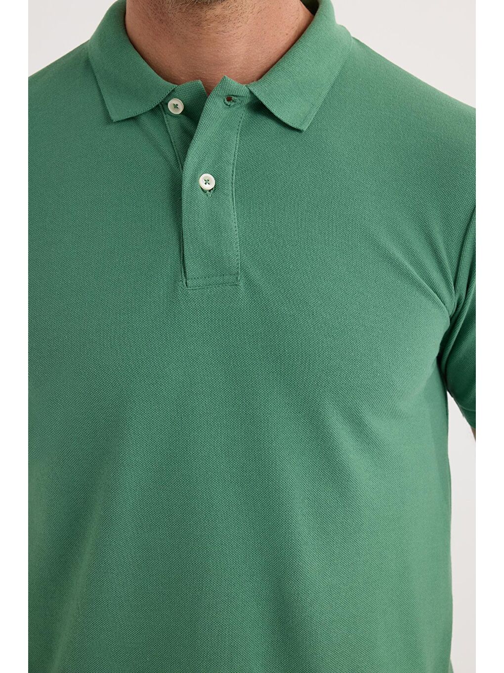 Erkek Slim Fit Dar Kesim Pamuklu Yumuşak Dokulu Serin Tutan Kumaş Düz Pike Yeşil Polo Yaka Tişört-2