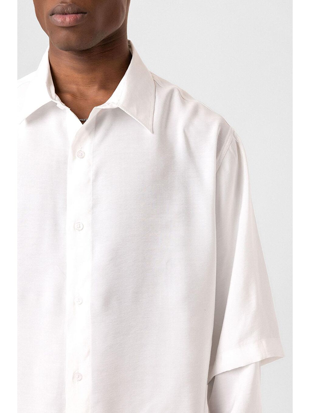 Çift Kol Detaylı Oversize Gömlek Beyaz-5