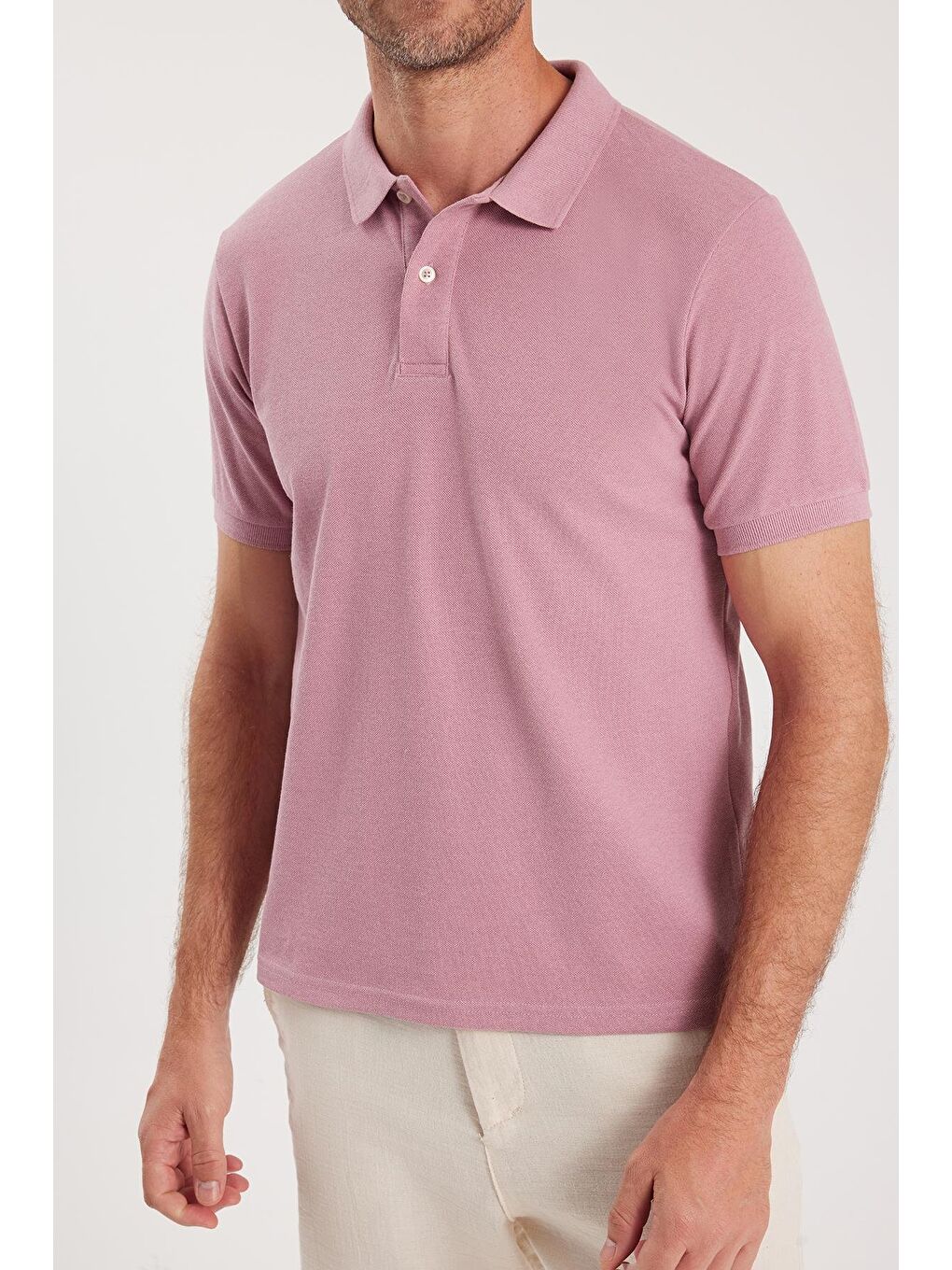 Erkek Slim Fit Dar Kesim Pamuklu Yumuşak Dokulu Serin Tutan Kumaş Düz Pike Lila Polo Yaka Tişört-2