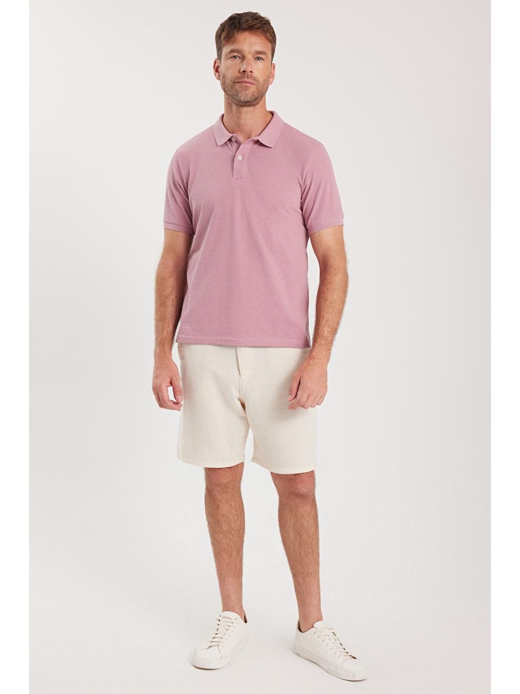 Erkek Slim Fit Dar Kesim Pamuklu Yumuşak Dokulu Serin Tutan Kumaş Düz Pike Lila Polo Yaka Tişört-4