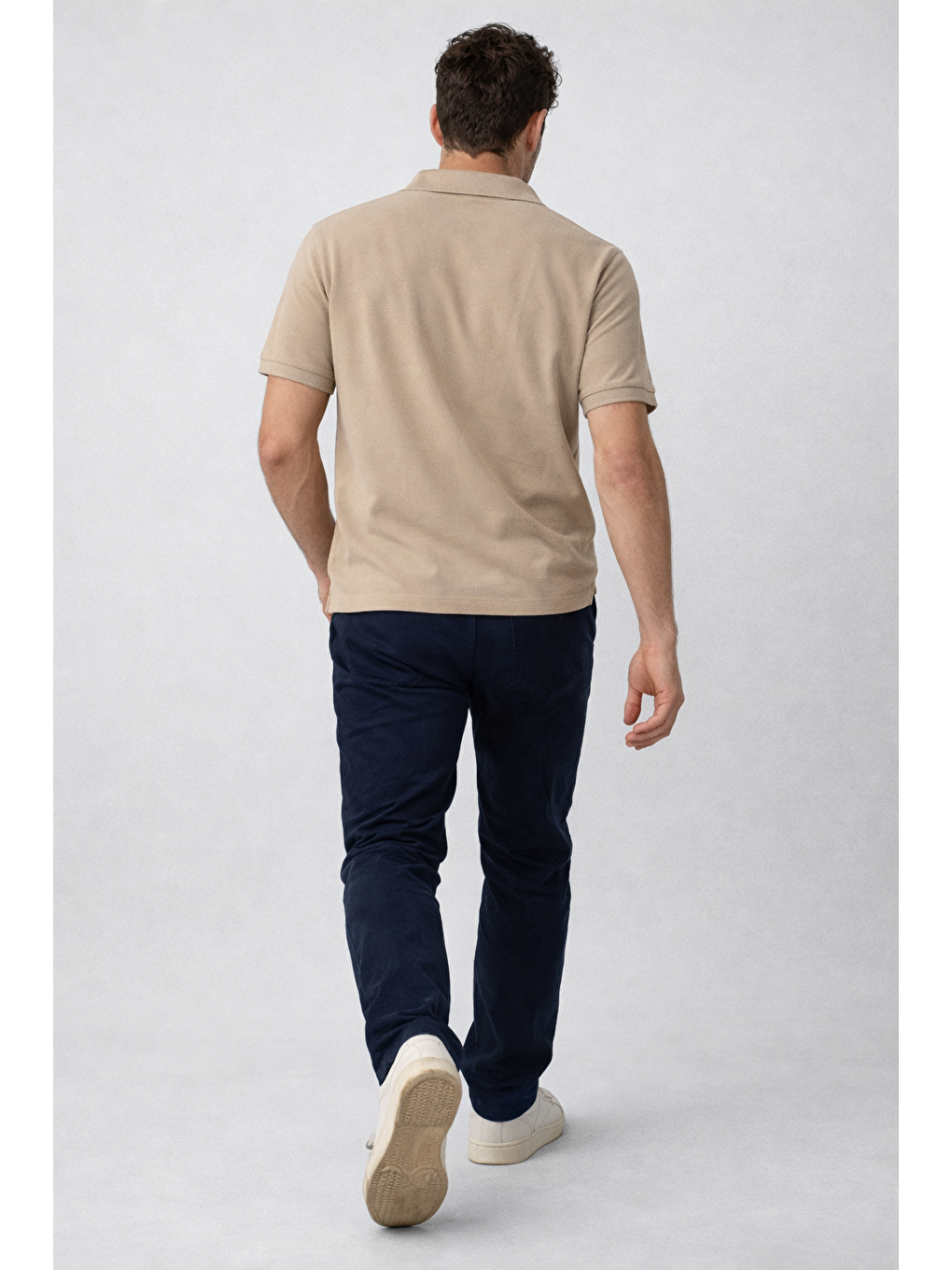 Ekru Erkek Günlük Bol Krem Polo Yaka Tişört-5