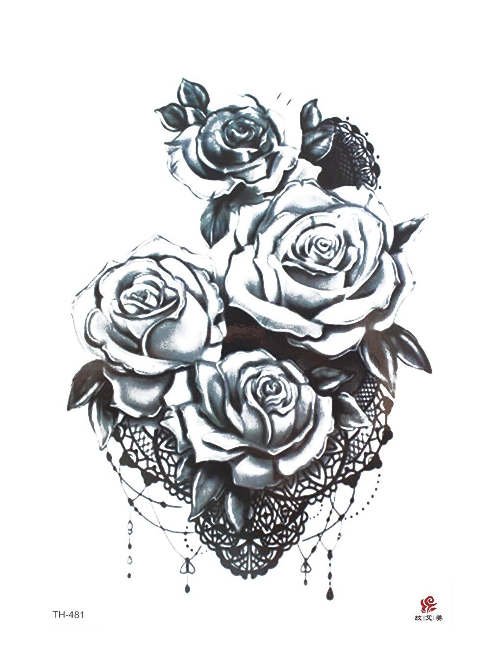 Siyah Rosse Büyük Gül Desenli Geçici Dövme
