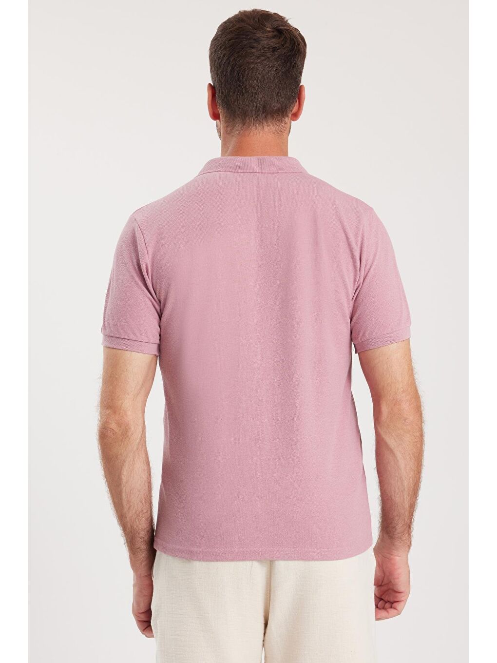 Erkek Slim Fit Dar Kesim Pamuklu Yumuşak Dokulu Serin Tutan Kumaş Düz Pike Lila Polo Yaka Tişört-6