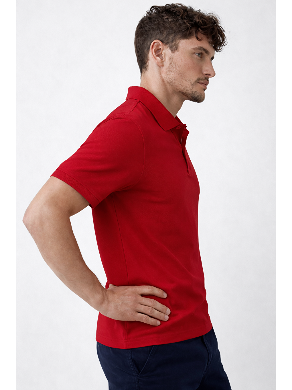 Erkek Günlük Bol Kırmızı Polo Yaka Tişört-4