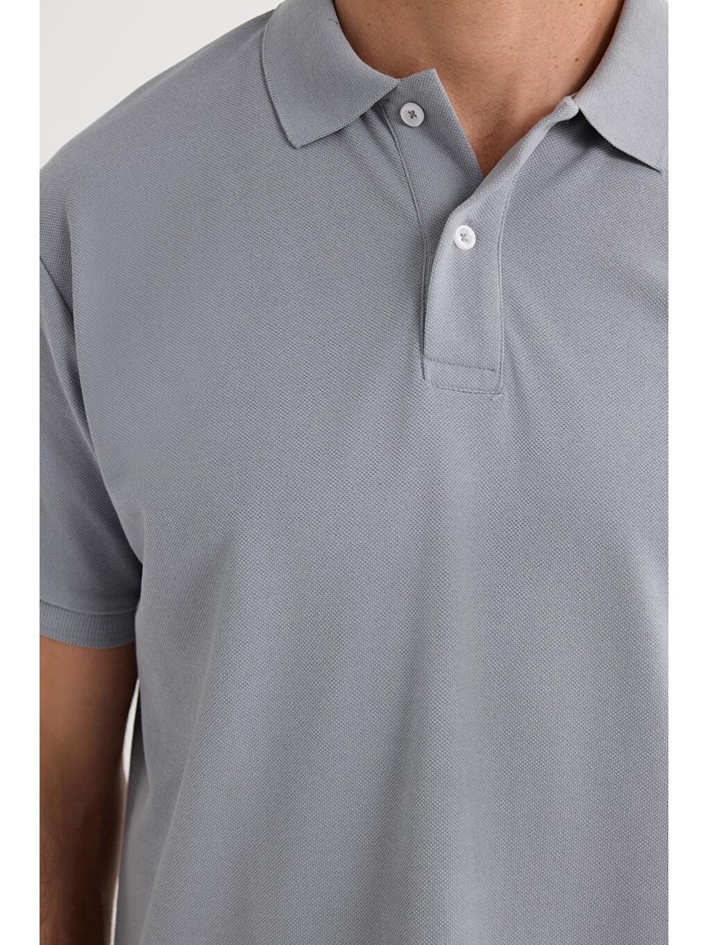 Erkek Regular Fit Klasik Kesim Pamuklu Yumuşak Dokulu Serin Tutan Kumaş Düz Gri Polo Yaka Tişört-2