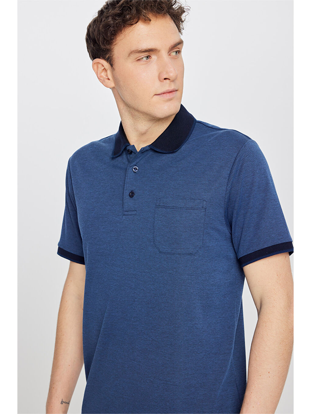 Erkek Lacivert Pamuklu Comfort Fit Rahat Kesim Polo Yaka Cepli Tişört-3