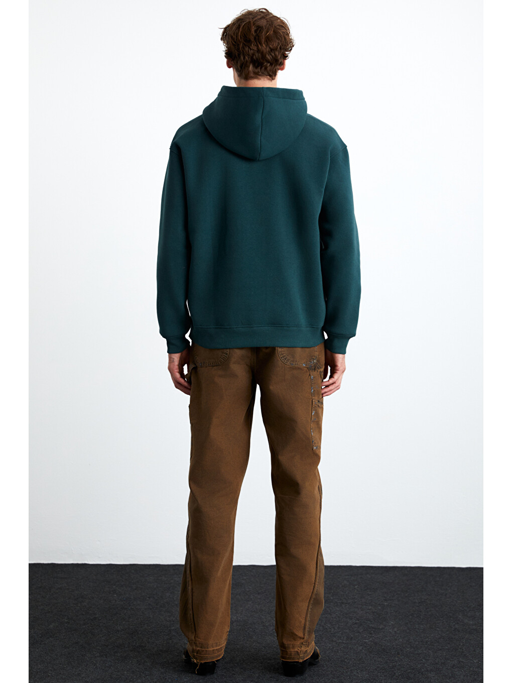 Pavle Erkek Kapüşonlu Kanguru Cepli Fermuar Yakalı Yeşil Sweatshirt-4