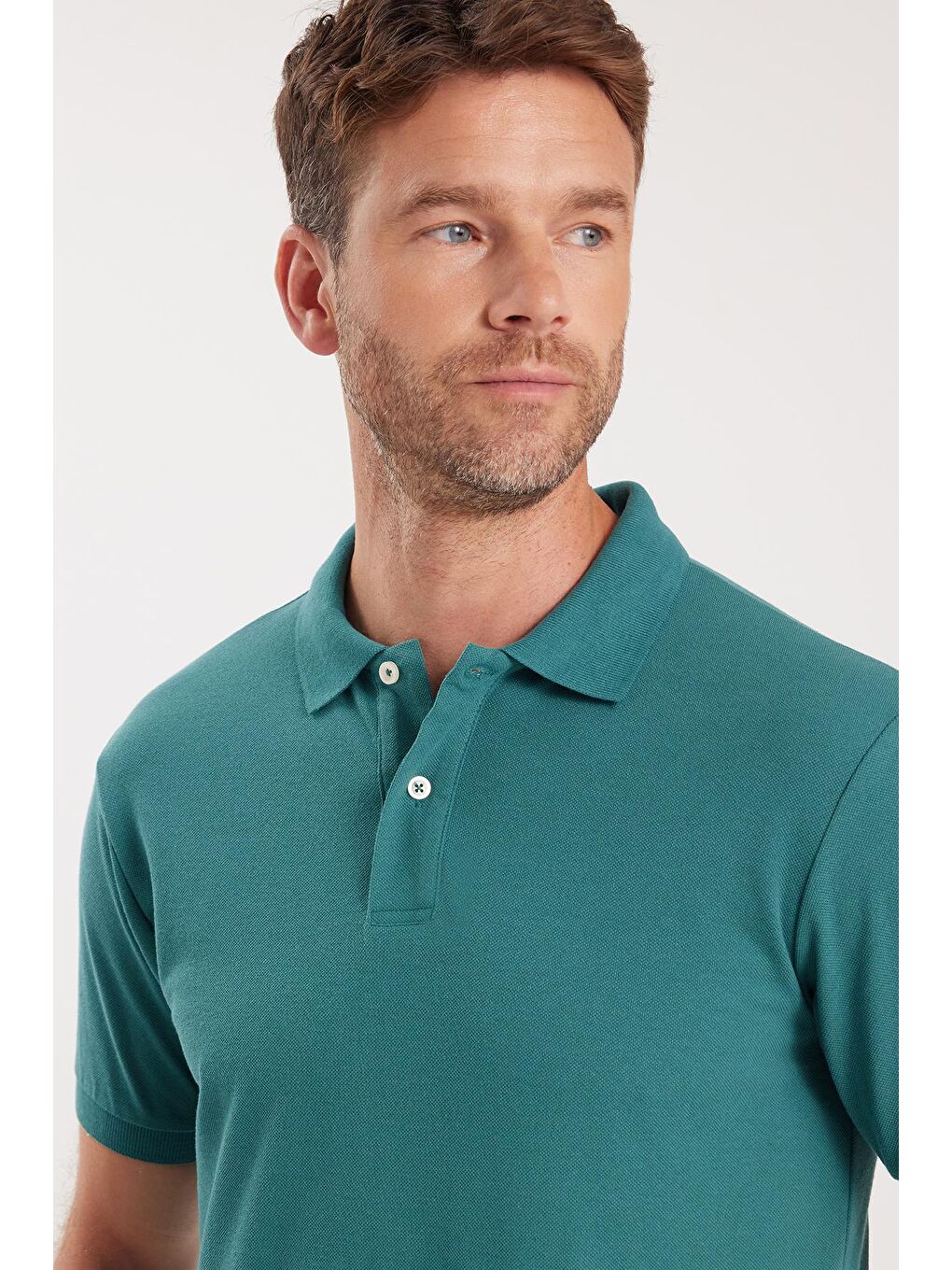 Erkek Slim Fit Dar Kesim Pamuklu Yumuşak Dokulu Serin Tutan Kumaş Düz Pike Yeşil Polo Yaka Tişört-1