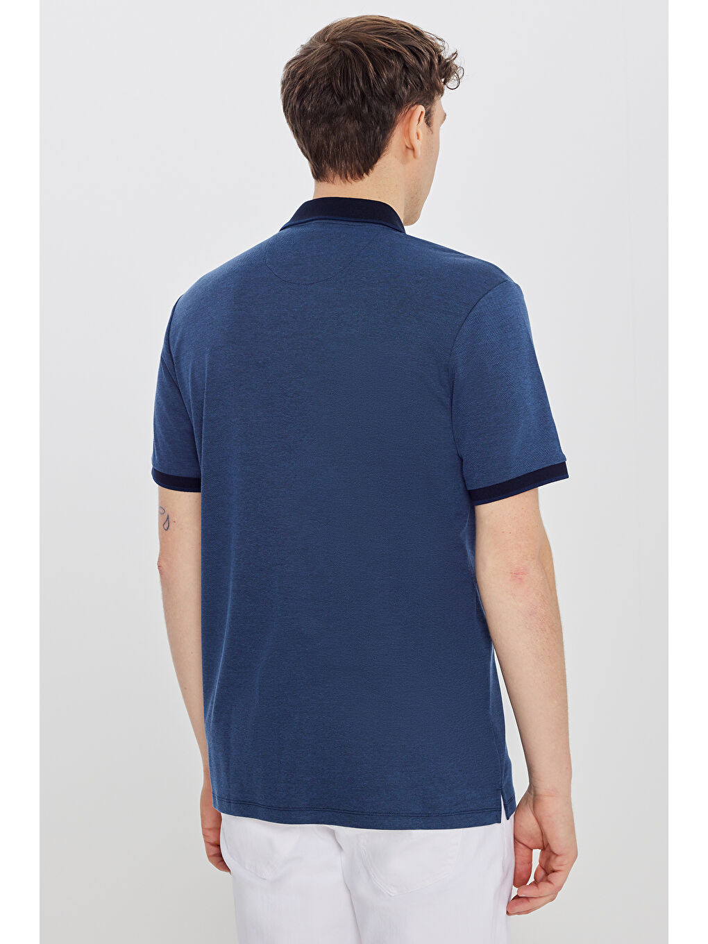 Erkek Lacivert Pamuklu Comfort Fit Rahat Kesim Polo Yaka Cepli Tişört-4