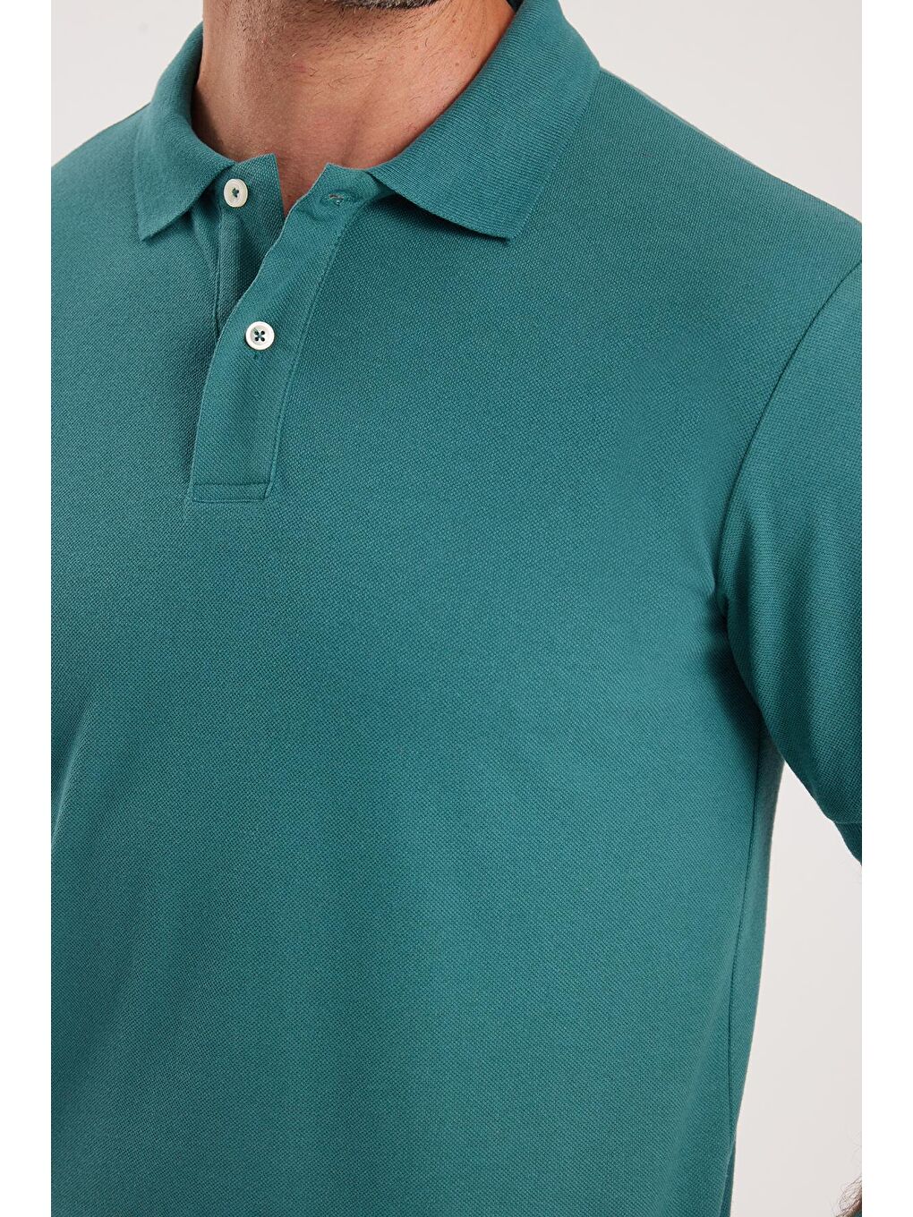 Erkek Slim Fit Dar Kesim Pamuklu Yumuşak Dokulu Serin Tutan Kumaş Düz Pike Yeşil Polo Yaka Tişört-2