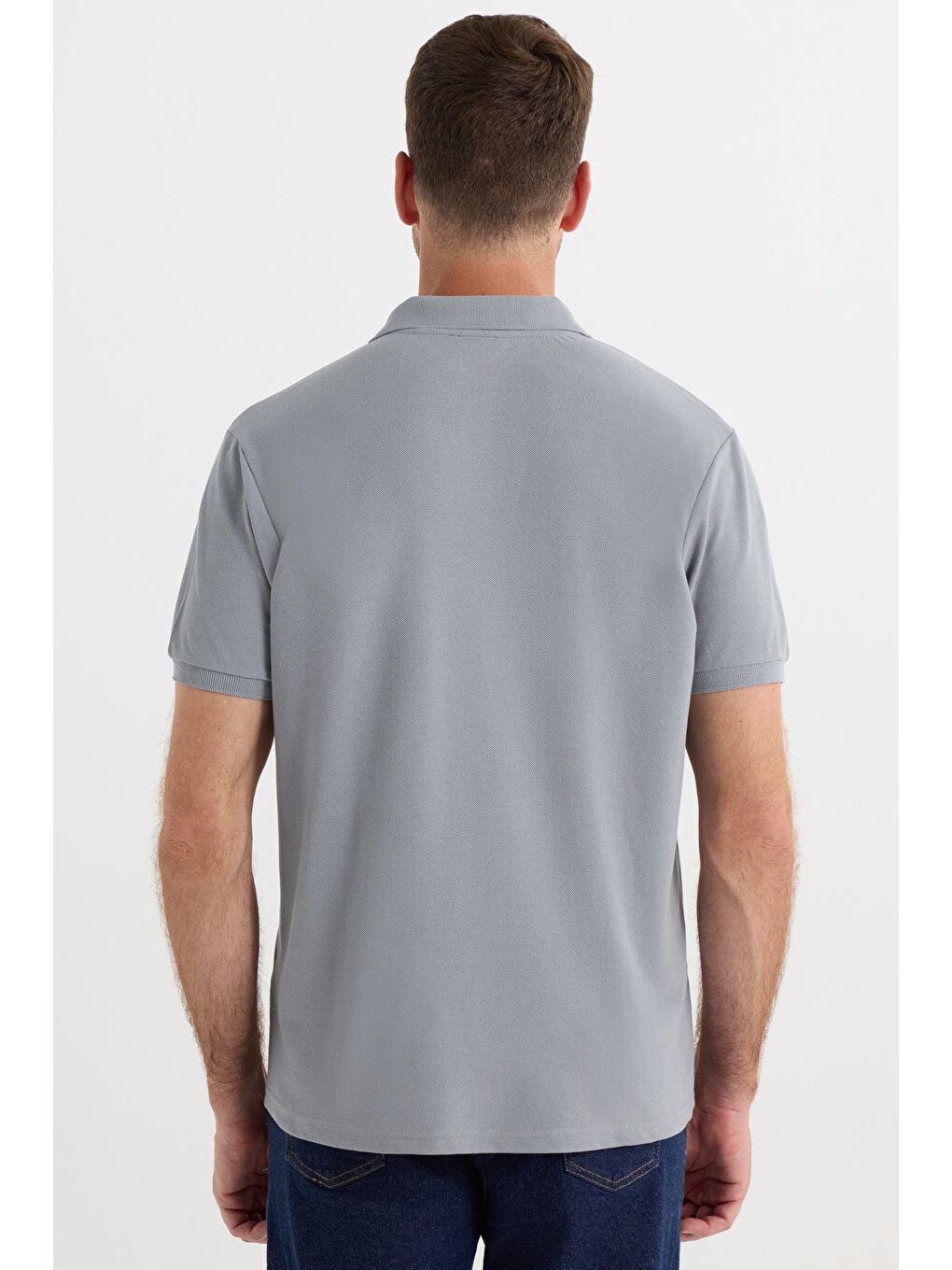 Erkek Regular Fit Klasik Kesim Pamuklu Yumuşak Dokulu Serin Tutan Kumaş Düz Gri Polo Yaka Tişört-6