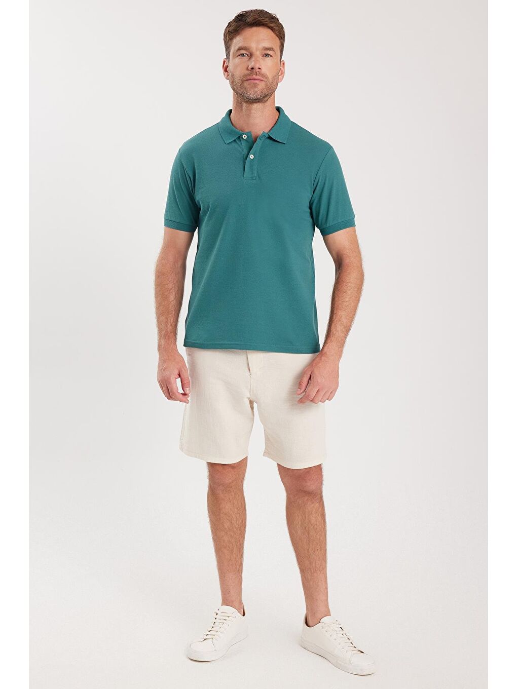 Erkek Slim Fit Dar Kesim Pamuklu Yumuşak Dokulu Serin Tutan Kumaş Düz Pike Yeşil Polo Yaka Tişört-3