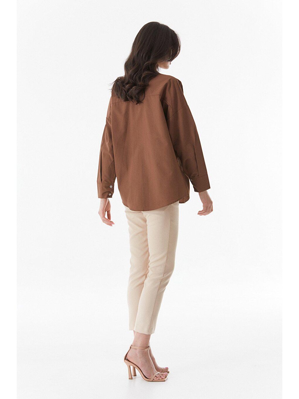 Kahverengi Basic Çift Cepli Salaş Gömlek-2