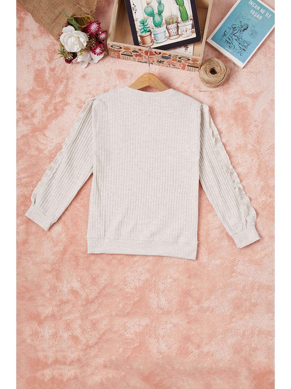 Pembe Life Kids Club Ekru Krem Fırfırlı Kedi Nakışlı Kız Çocuk Sweatshirt 16578 - 4