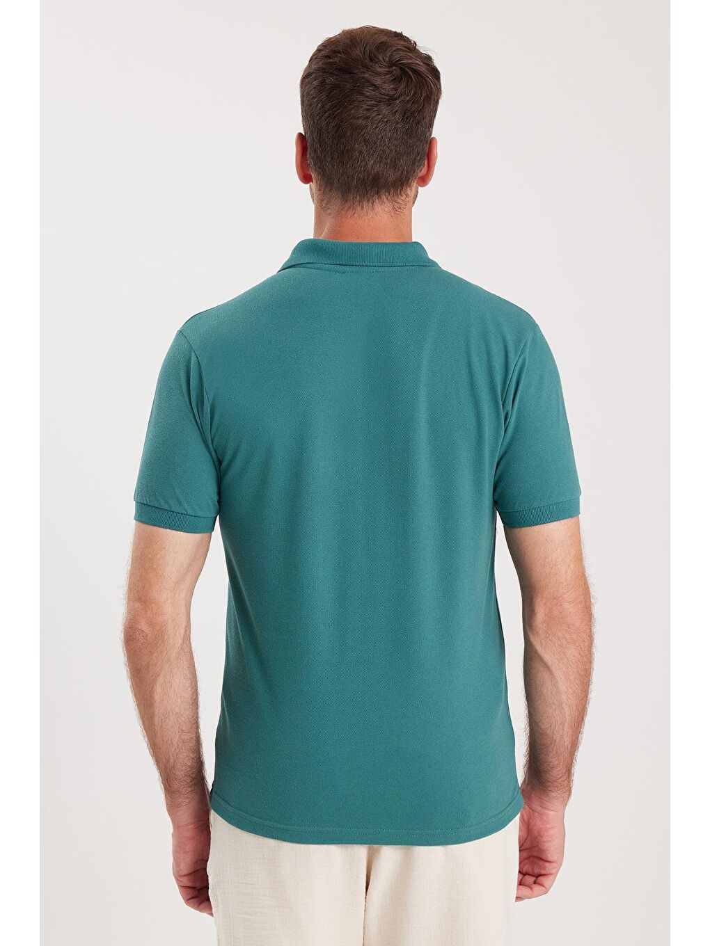Erkek Slim Fit Dar Kesim Pamuklu Yumuşak Dokulu Serin Tutan Kumaş Düz Pike Yeşil Polo Yaka Tişört-6