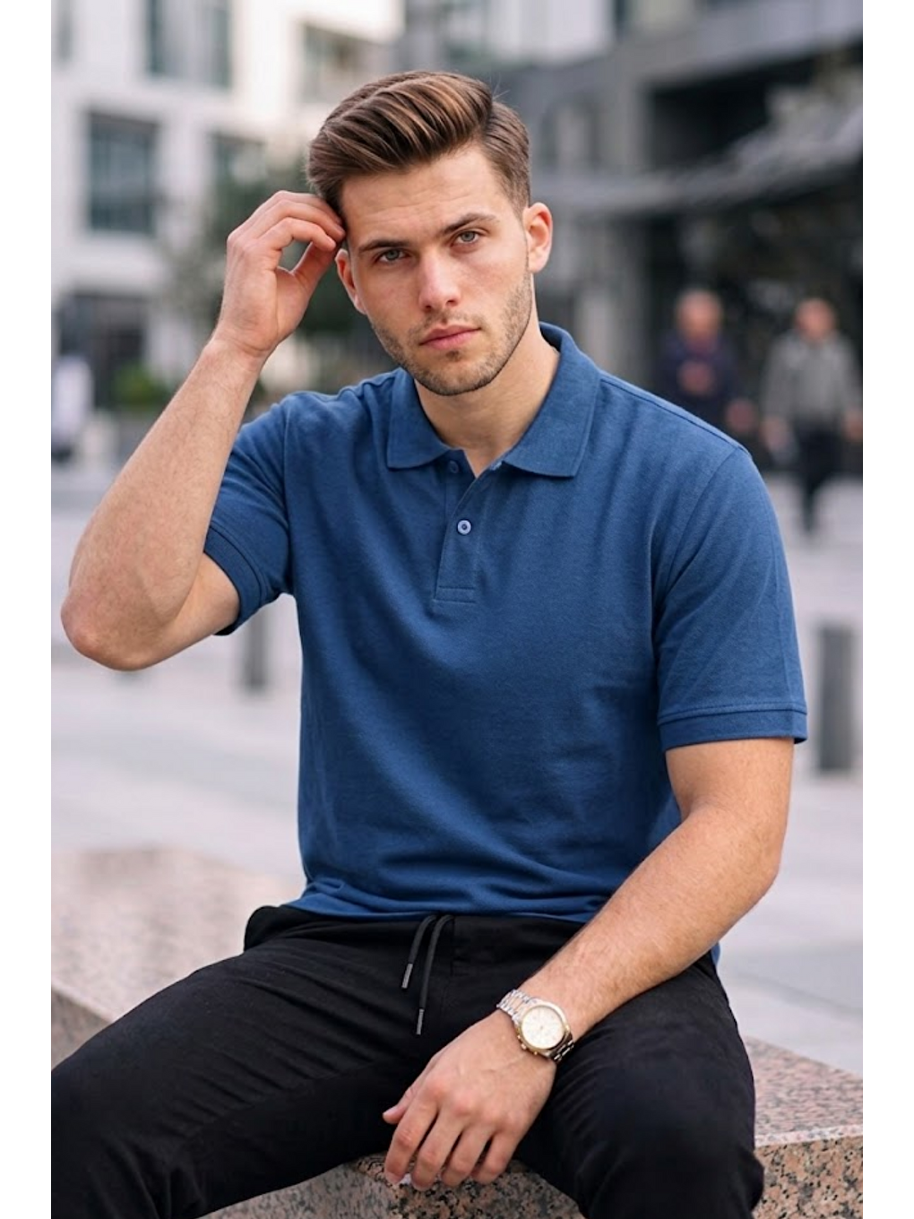 Erkek Basic Relax İndigo Polo Yaka Tişört-2