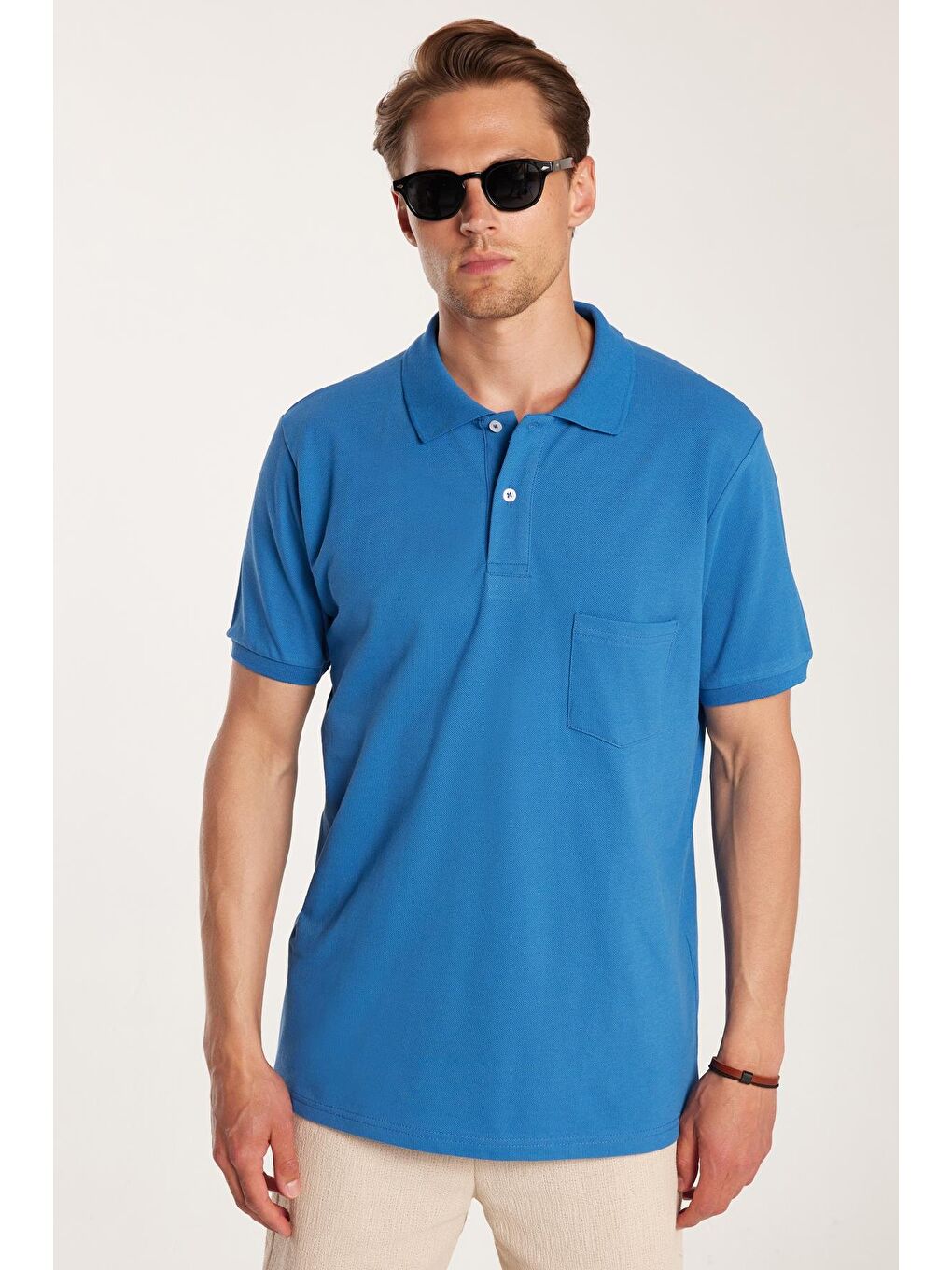 Erkek Regular Fit Klasik Kesim %100 Pamuk Düz Pike İndigo Polo Yaka Tişört-1
