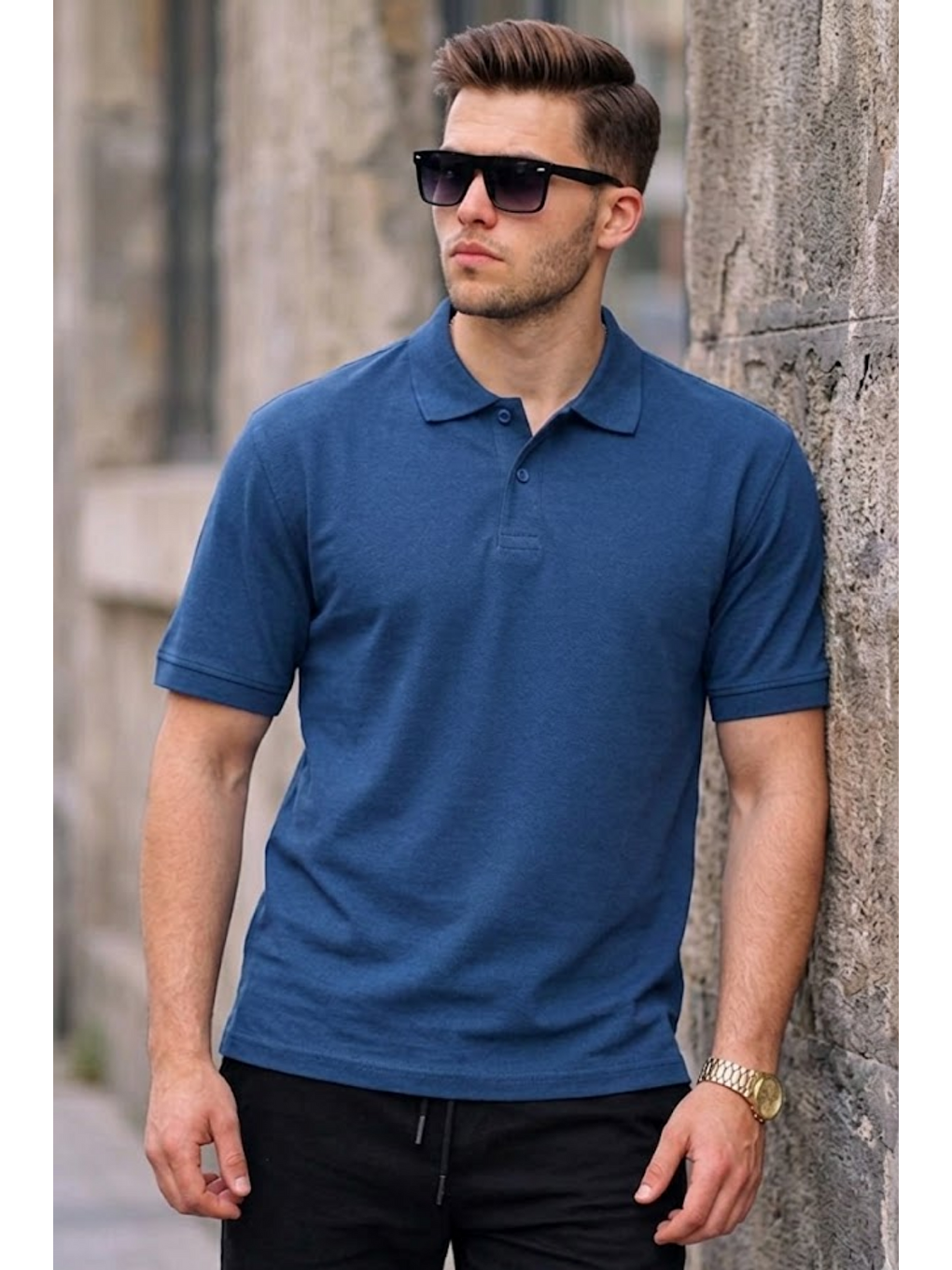 Erkek Basic Relax İndigo Polo Yaka Tişört-3