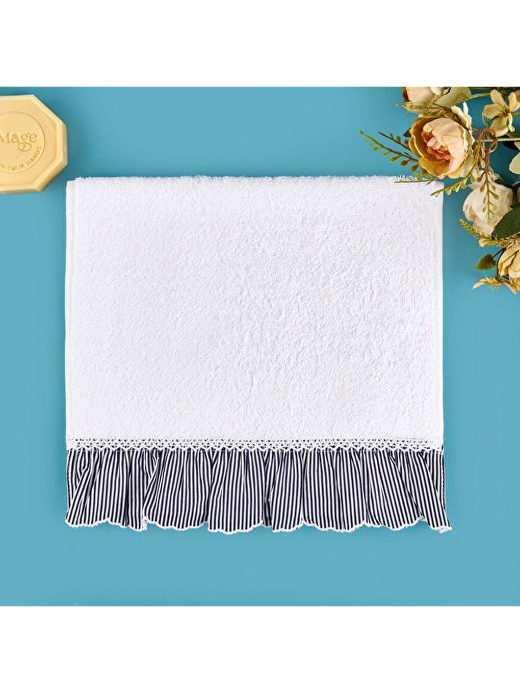 Soft French Cottage Twin Çizgi Desenli El Havlusu - Ekru - 30x50 cm