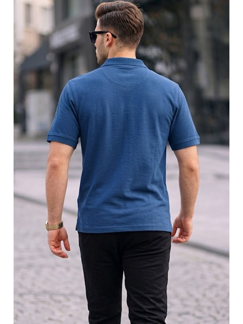 Erkek Basic Relax İndigo Polo Yaka Tişört-5